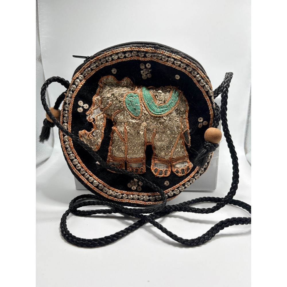 Burmese Kalaga Embroidered Elephant Pouch with Sequins and Beads